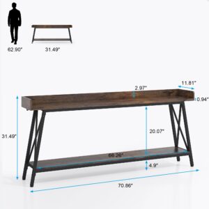 madeslves Rustic Industrial Console Table, Sofa Table, Accent Furniture for Hallway, Living Room, Entryway for Space-Saving & Lower Storage Shelf (70 inch, Brown)