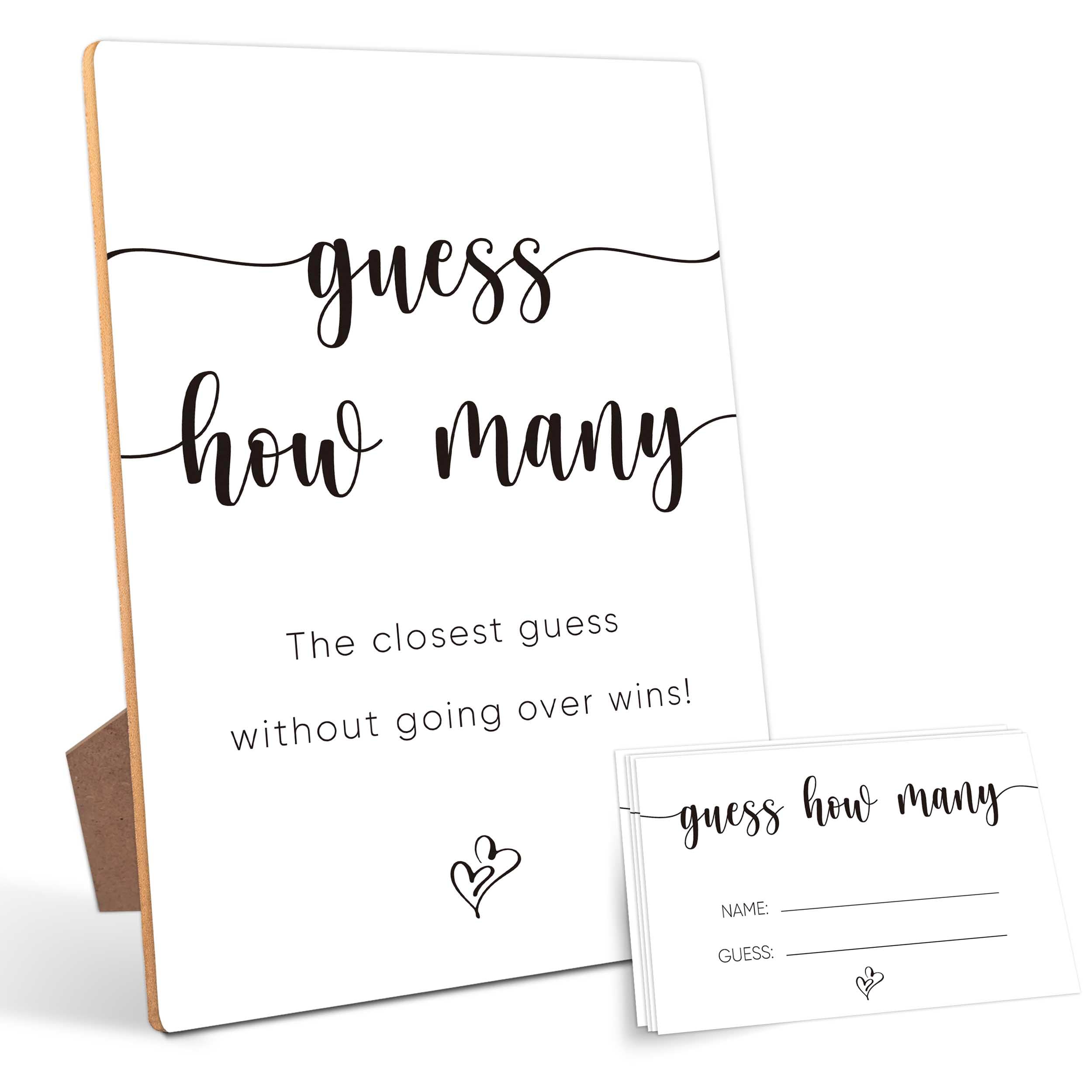 Guess How Many, Bridal Shower Games, Bridal Shower Decorations, Baby Shower Games, Birthday Party Decorations, Sprinkle Shower Game, 1 Wooden Play Sign with Stand and 50 Guess Cards Set