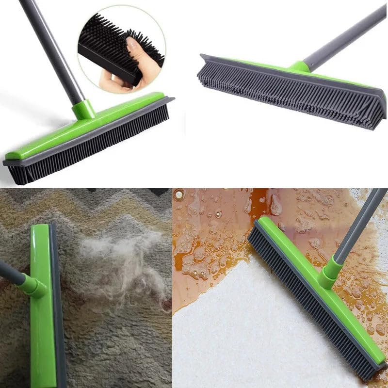 Three-Section Telescopic Pole Carpet Delinting Broom, Pet Hair Removal Broom, Multi-Surface Squeegee Rubber Broom, Extendable Rubber Broom Pet Hair Remover for Carpet Couch (Black)