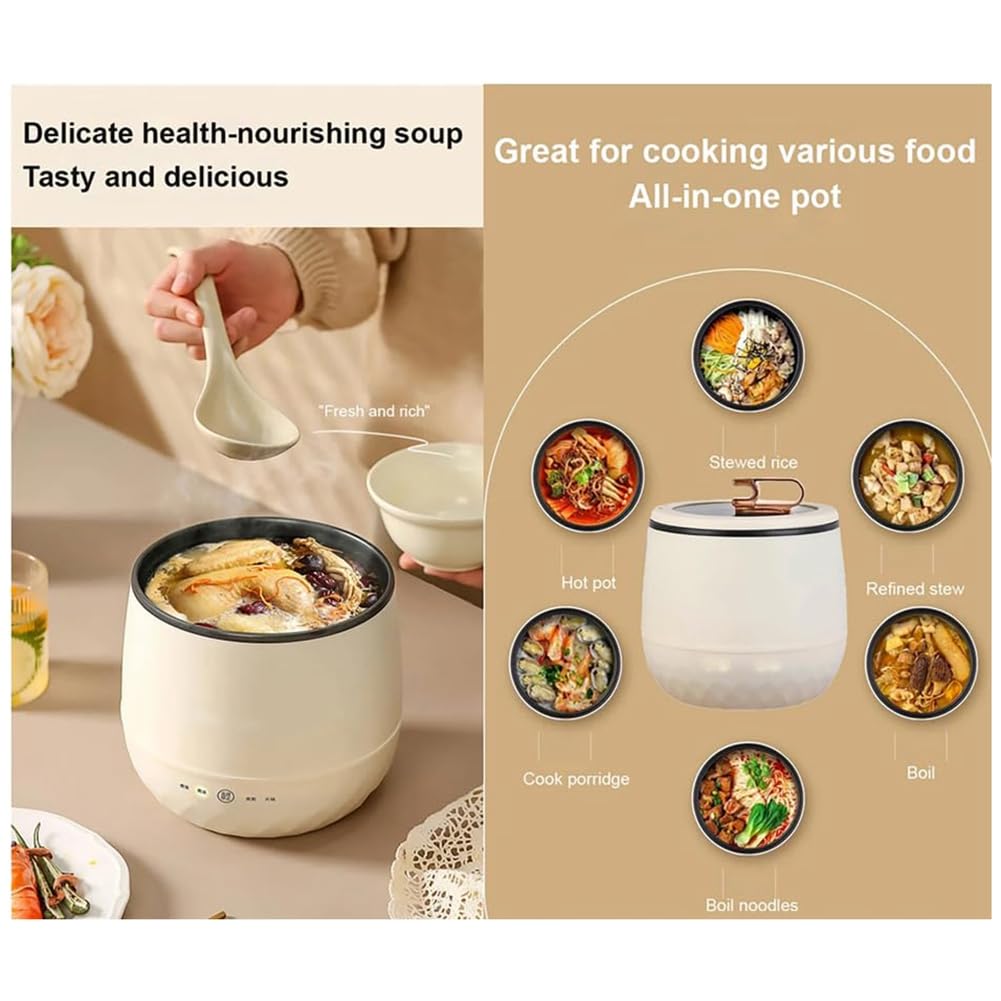 BTuregsau Smart Mini Rice Cooker, Multi-Function Cooker, Mini Hot Pot Rice Cooker, Portable Mini Rice Cooker,Creamy-White