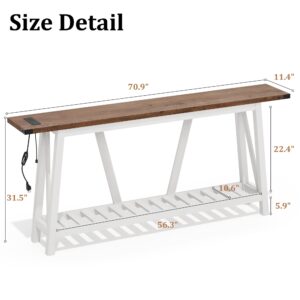 JOINHOM 70 Inches Extra Long Sofa Table Behind Couch, 2-Tier Industrial Entryway Table, Narrow Entry Console Table with Storage for Entryway, Living Room, Foyer, White