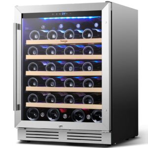 yeego wine fridge cooler - 24 inch wine fridge hold 47 bottles, 40-65°f wine refrigerator glass door, built in, freestanding under counter fridge lockable for beer soda drink home bar office