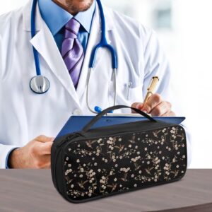 Rnyleeg Stethoscope Carrying Case Flower and Hummingbird Print Stethoscope Storage Bag,Extra Room for Scissors Penlight and Nurse Accessories,Black