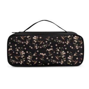 rnyleeg stethoscope carrying case flower and hummingbird print stethoscope storage bag,extra room for scissors penlight and nurse accessories,black