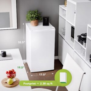 Small Refrigerator with Freezer, 𝟯.𝟮 Cu.Ft, Mini Fridge with Freezer, 7 Settings Temperature Adjustable, Single Door, Compact Refrigerator for Bedroom, Office, Dorm, White