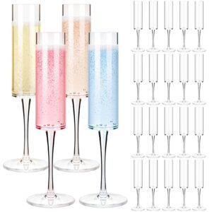 wytaohzl 24pcs acrylic champagne flutes 6 oz champagne flutes plastic with long stem clear champagne glasses sparkling wine stemware for birthday wedding anniversary