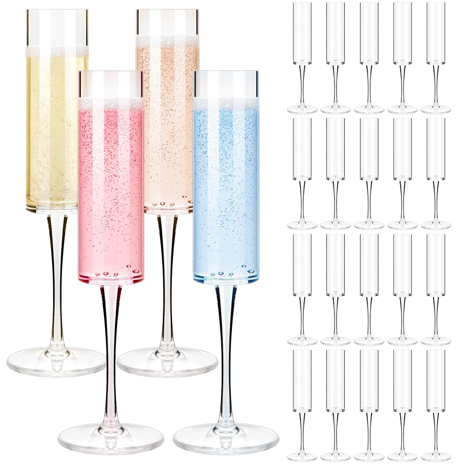 WYTAOHZL 24PCS Acrylic Champagne Flutes 6 OZ Champagne Flutes Plastic With Long Stem Clear Champagne Glasses Sparkling Wine Stemware for Birthday Wedding Anniversary