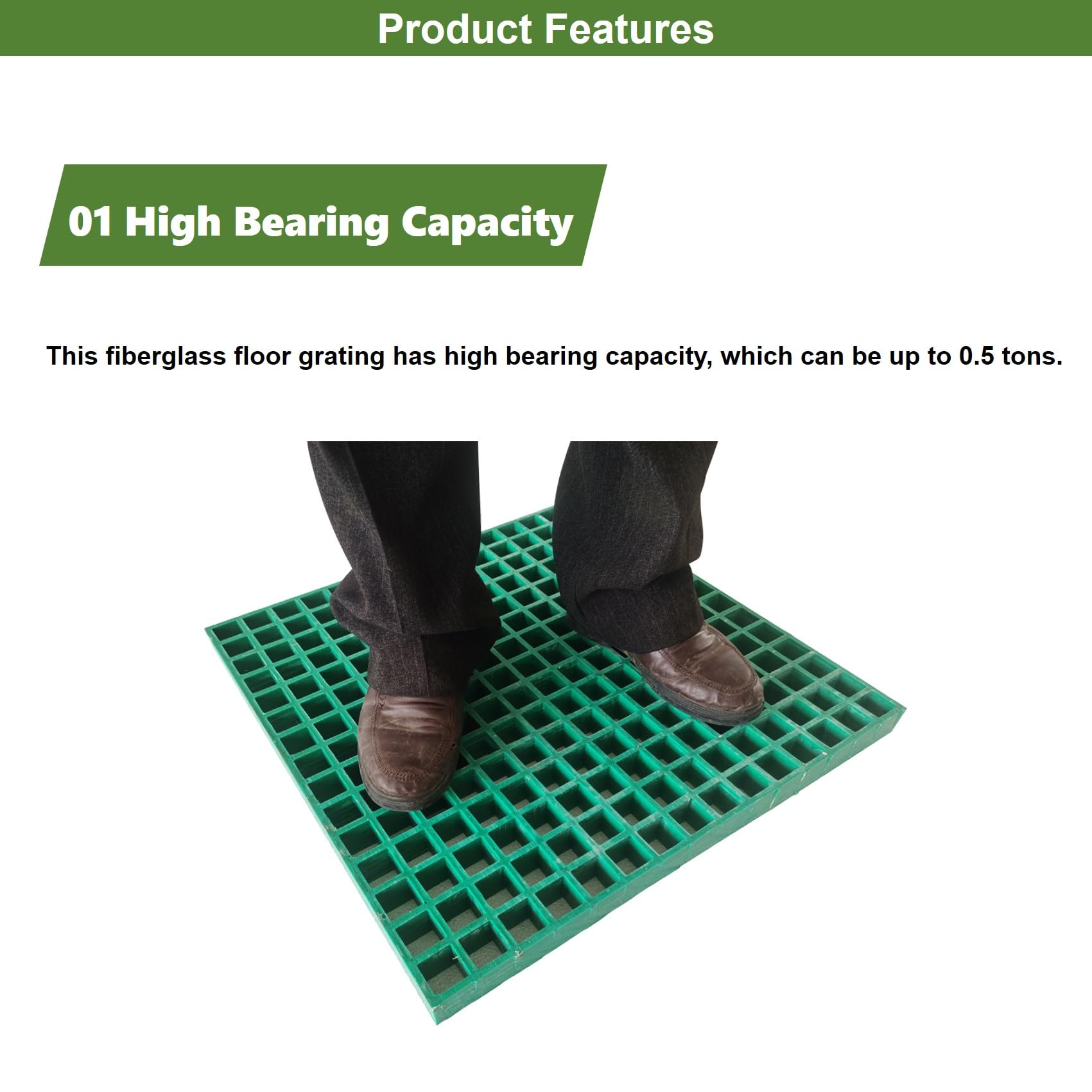 Banfluxion 22.6"x22.6" Fiberglass Floor Grating FRP Grating 0.5 tons Bearing Capacity Green 1.5" Thickness