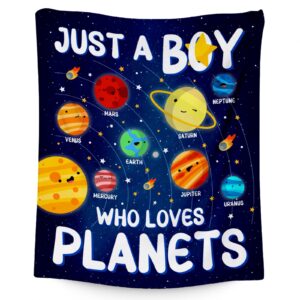 coopasia planet blanket, planet gifts for boys kids, lightweight flannel throw blanket for planet lovers, boys throw blanket planet room decor for couch, office (blue, 40x50 inch)