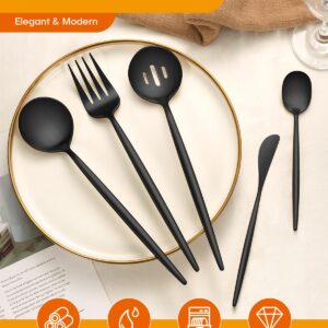 EUIRIO 5PCS Large Serving Utensils Set, Matte Black Hostess Flatware Serving Utensils, Heavy Duty Stainless Steel Serving Spoon, Slotted Spoon, Serving Fork, Sugar Spoon&Butter Knife, Dishwasher Safe