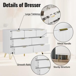 FURNIWAY Dresser for Bedroom, Modern 6-Drawer Dresser with Gold Handles, Wide Chest of Drawers for Living Room, White (White, 7 Drawer)