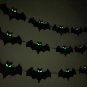 Tinbax Halloween decorations - Glow Eyes Bats Banner for Halloween Bats Decor (Pre-Strung)