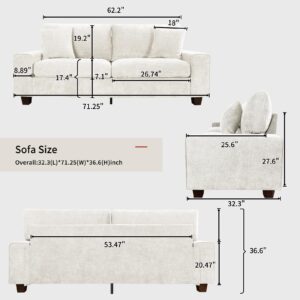 Czpalo 71.25" Chenille Sofa Couches for Living Room, 2 Seater Sofa with 2 Pillows, Small Modern Loveseat Couch for Small Spaces, Office (Beige, 71.25 inches)