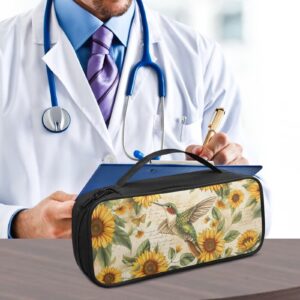 Rnyleeg Flower Hummingbird Print Stethoscope Case Large Stethoscope Carrying Case Portable Stethoscope Storage Bag with Mesh Pocket