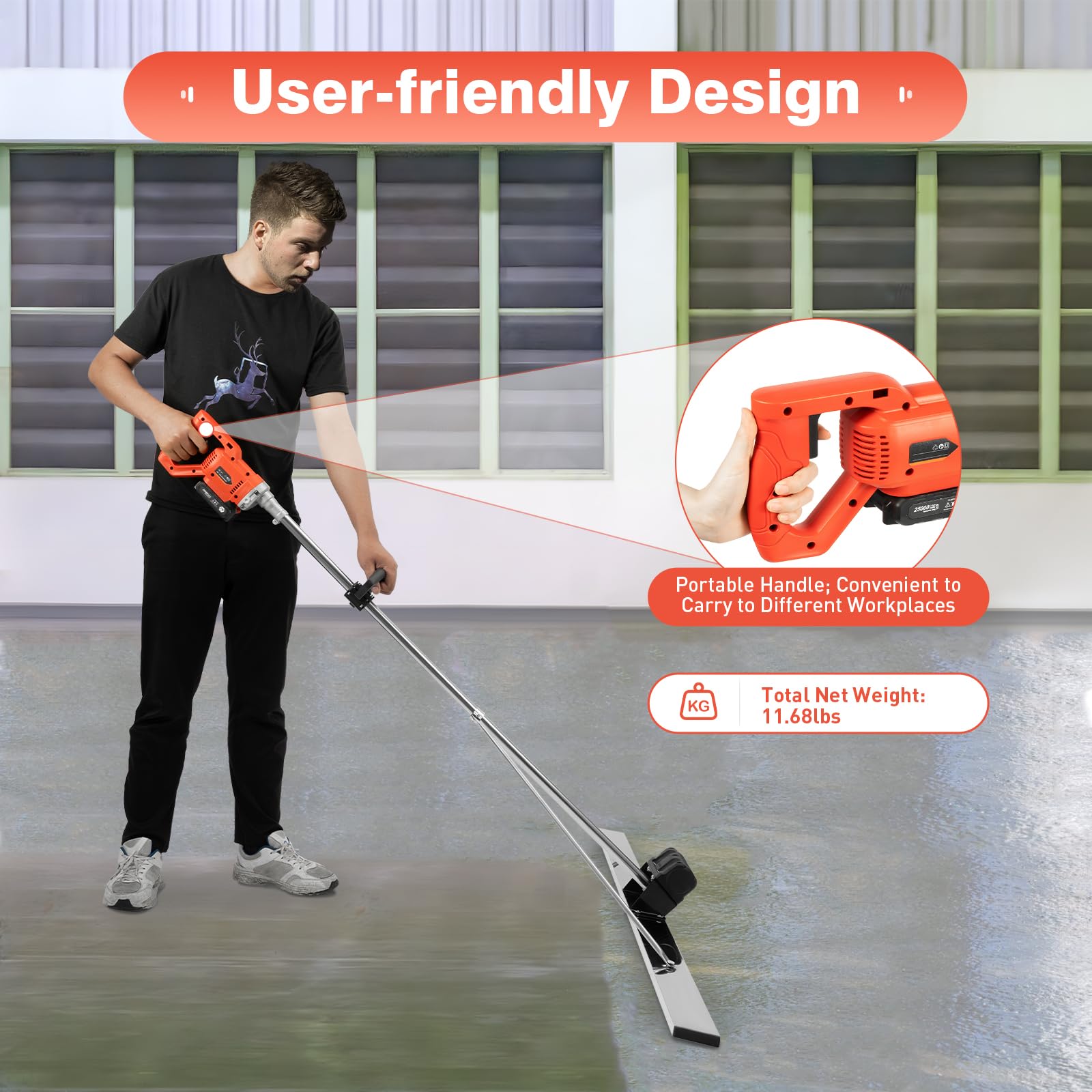 Cordless Concrete Wet Screed, 21V Cordless Concrete Vibrators, Power Trowel Vibratory Screed Concrete Surface Smooth Finish Machine w/ 59" Screed Blade Ruler