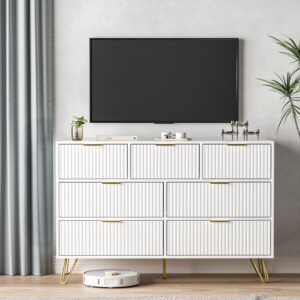 FURNIWAY Dresser for Bedroom, Modern 6-Drawer Dresser with Gold Handles, Wide Chest of Drawers for Living Room, White (White, 7 Drawer)