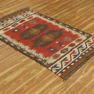 RamVicraft 6x9 Kilim Wool Jute Rug, Natural Handmade Area Rug for Bedroom, Living Room, Dining Room, Hallway, Office, Kitchen, Entryway Carpet for Decorative Use (D-1)