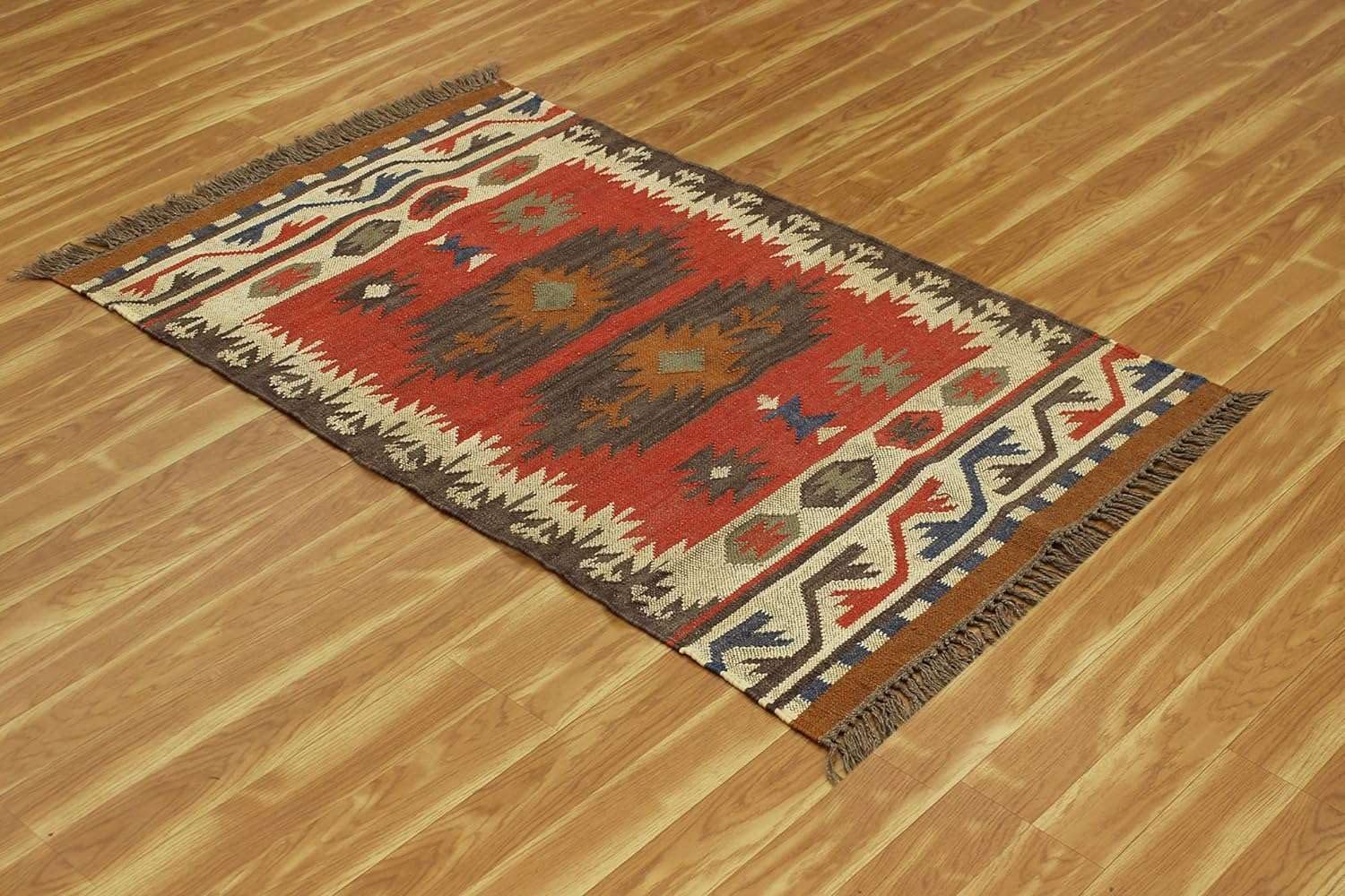 RamVicraft 6x9 Kilim Wool Jute Rug, Natural Handmade Area Rug for Bedroom, Living Room, Dining Room, Hallway, Office, Kitchen, Entryway Carpet for Decorative Use (D-1)