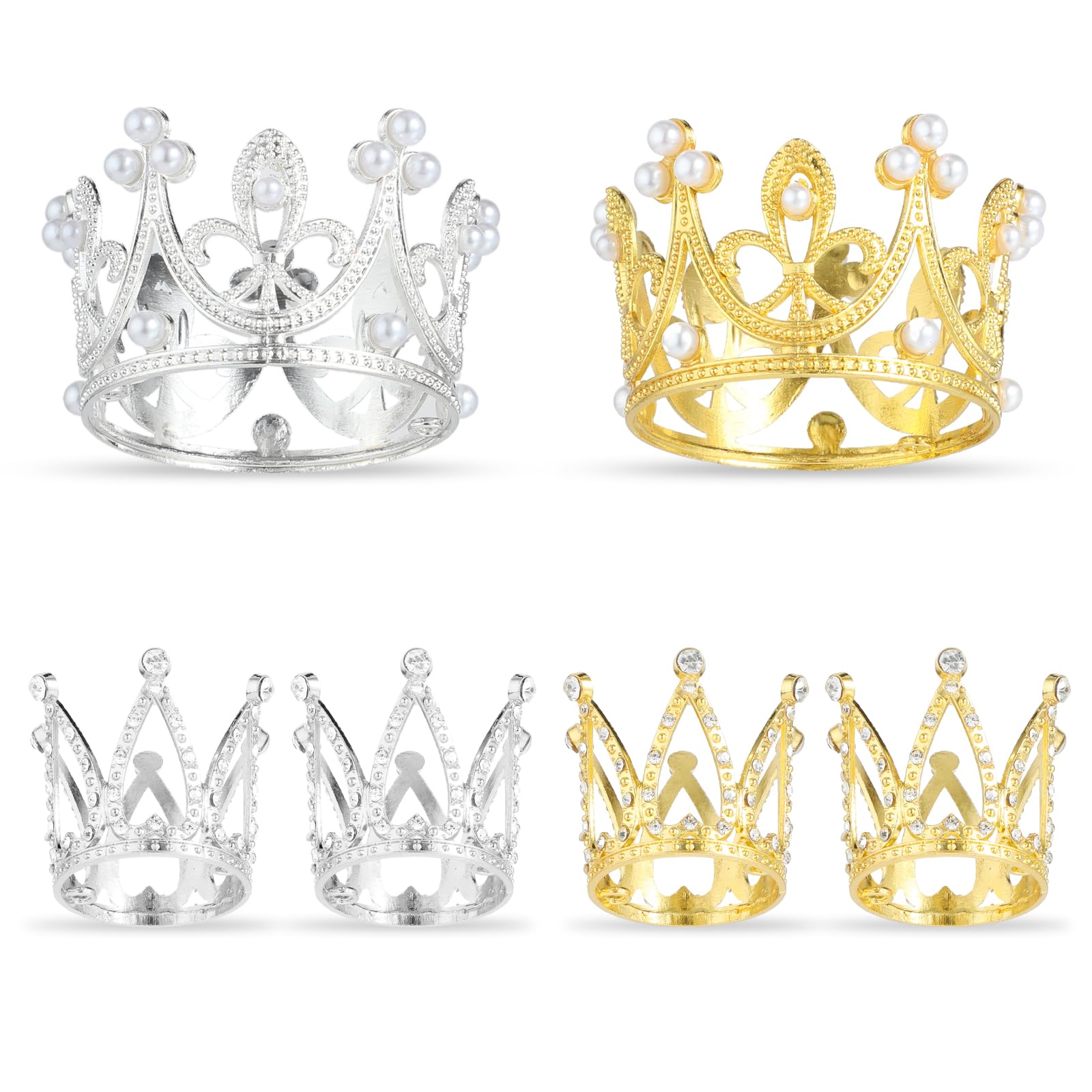 6pcs Mini Crown Cake Topper With Rhinestone Gold Crowns for Flower Bouquets 2 Size Crowns for Flower Bouquets for Women Lady Girl Birthday Bridal Wedding Silver Mini Crowns，Crown Cupcake Toppers