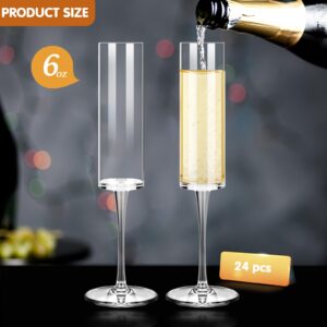 WYTAOHZL 24PCS Acrylic Champagne Flutes 6 OZ Champagne Flutes Plastic With Long Stem Clear Champagne Glasses Sparkling Wine Stemware for Birthday Wedding Anniversary