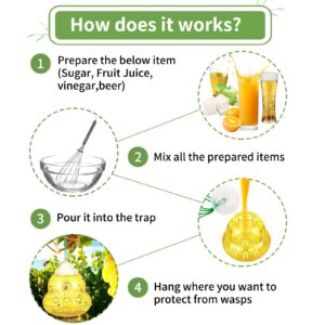 Wasp Trap for Outdoors, Effective Yellow Jacket and Hornet Catcher, Non-Toxic Reusable Hanging Bee Trap, Durable Outdoor Insect Killer - Yellow, 2 Pack