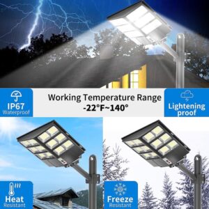 iReCaDaTa 1000W Commercial Solar Street Lights Outdoor, 480 LED 6500K LED Flood Lights Dusk to Dawn Lamp with Motion Sensor, IP67 Waterproof for Parking Lot, Yard, Garden,Patio, Driveway