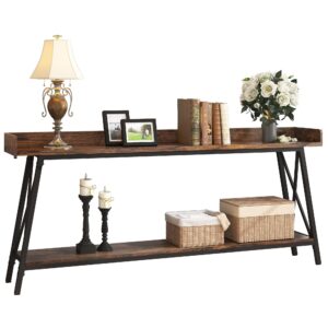 madeslves Rustic Industrial Console Table, Sofa Table, Accent Furniture for Hallway, Living Room, Entryway for Space-Saving & Lower Storage Shelf (70 inch, Brown)