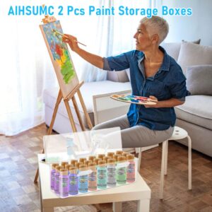 AIHSUMC 2 Pcs Paint Storage Boxes for Apple Barrel Acrylic Paint, Plastic Art Supply Box Portable Craft Organizer with Handle, 30 Bottles Capacity Clear Paint Organizer for 2 fl. oz Acrylic Paints