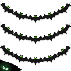 tinbax halloween decorations - glow eyes bats banner for halloween bats decor (pre-strung)