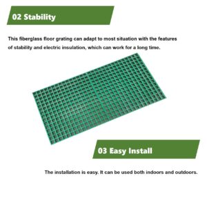 Banfluxion 22.6"x22.6" Fiberglass Floor Grating FRP Grating 0.5 tons Bearing Capacity Green 1.5" Thickness