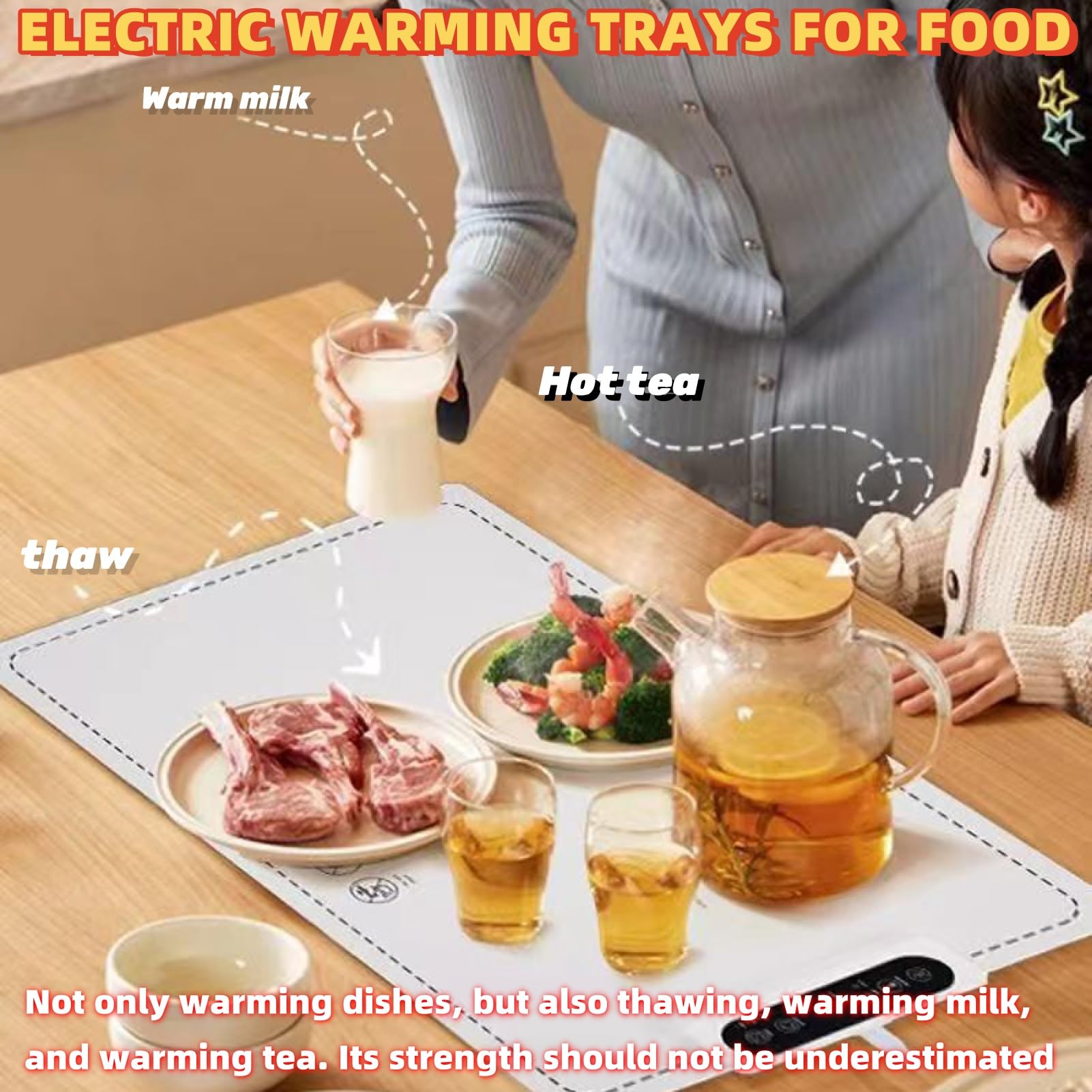 Electric Warming Trays for Food,Graphene Heating Film Food Warmers for Parties,Full Surface Heating Food Heating Mat with 3 Temperature Settings, Rollable & Portable, Auto Shut-Off,Daily Use