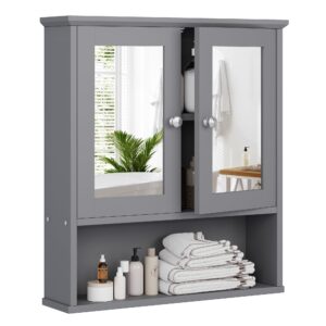 meilocar bathroom cabinet with mirror doors, bathroom wall cabinet wall mounted bathroom mirror cabinet, over toilet medicine cabinets for bathroom laundry room kitchen, grey