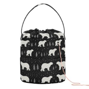 joko ivery polar bear black crochet bag organizer for crocheting knitting bag yarn storage organizer with front compartments crochet tote for knitting needles gifts crochet accessories hooks