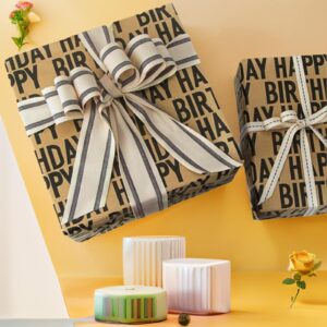 Win Change Birthday Wrapping Paper Rolls, Gift Happy Birthday Wrapping Paper Kraft Gift Birthday Design for Boys Men Women Girls Birthday 17 Inch X 33 Ft(Black,46.8 Sq.Ft.Ttl)