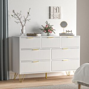 FURNIWAY Dresser for Bedroom, Modern 6-Drawer Dresser with Gold Handles, Wide Chest of Drawers for Living Room, White (White, 7 Drawer)