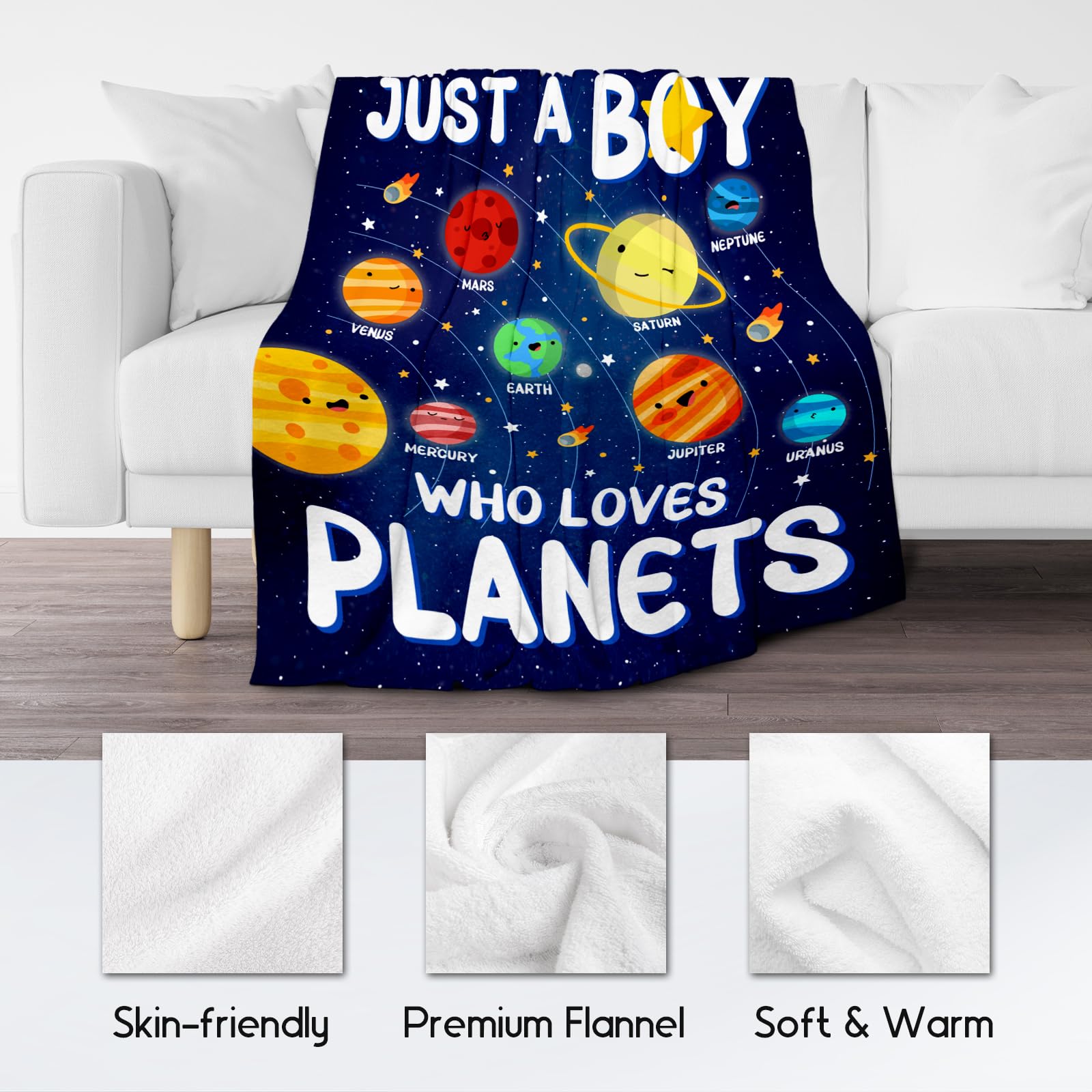 COOPASIA Planet Blanket, Planet Gifts for Boys Kids, Lightweight Flannel Throw Blanket for Planet Lovers, Boys Throw Blanket Planet Room Decor for Couch, Office (Blue, 40x50 Inch)