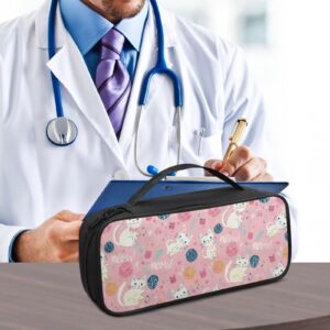 Rnyleeg Cute Stethoscope Case with Mesh Pocket,Cartoon Pink Cats Print Large Capacity Stethoscope Holder Cover for Nurse Accessories