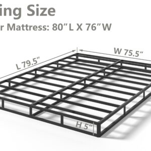 Vitverve Box Spring King, 5 Inch High Metal King Size Box Spring Only, Heavy Duty Mattress Foundation with Fabric Cover, Easy Assembly, Quiet Noise Free, Non Slip, Black