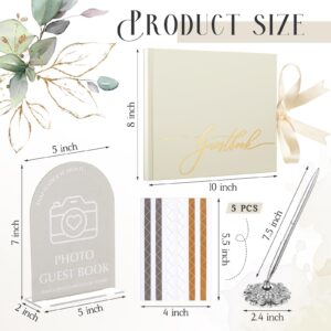 Affrolling Wedding Guest Book Set Wedding Memory Book with Pen Acrylic Wedding Table Sign Photo Corners Stickers Photo Guest Book for Wedding Reception Bridal Shower Baby Shower Graduation Funeral