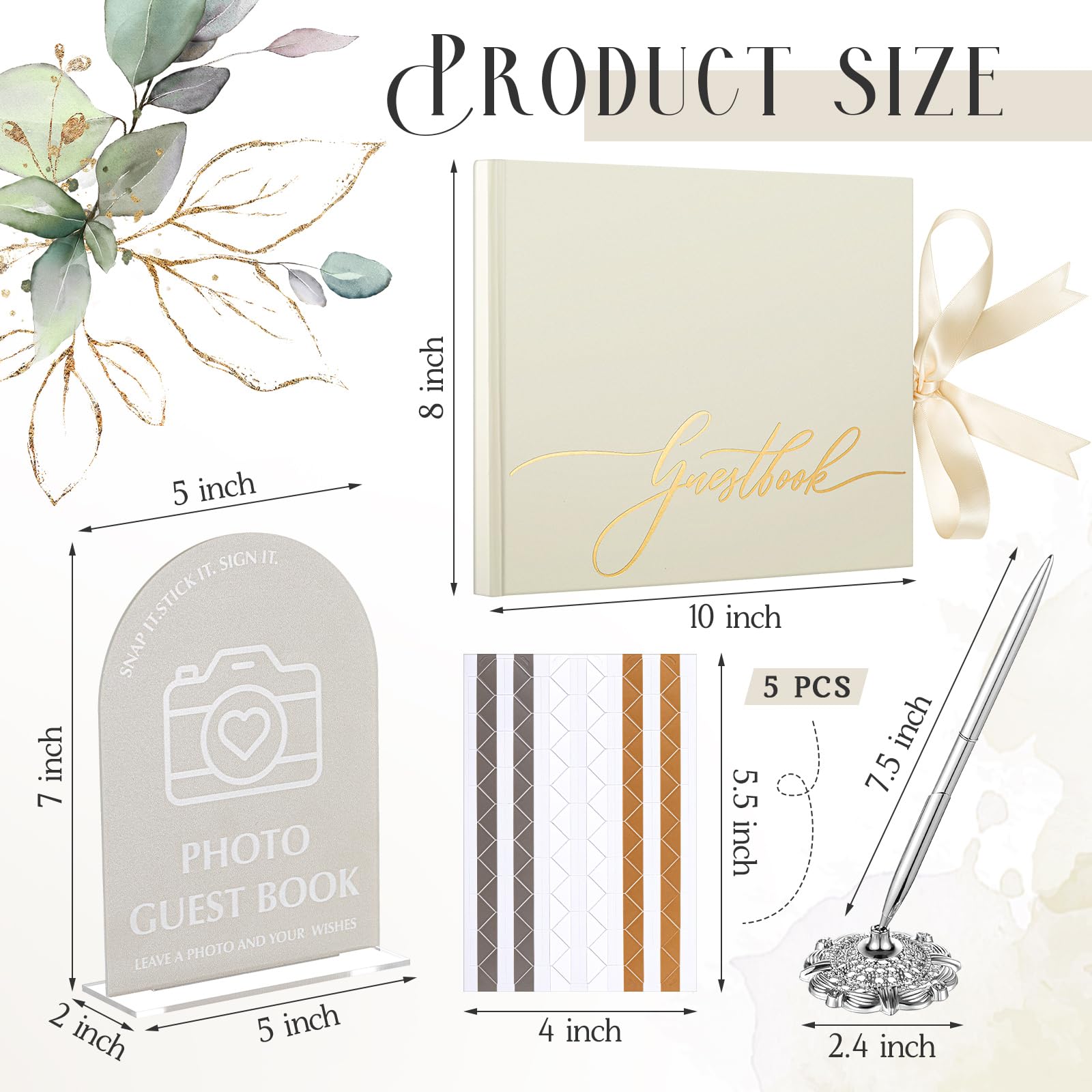 Affrolling Wedding Guest Book Set Wedding Memory Book with Pen Acrylic Wedding Table Sign Photo Corners Stickers Photo Guest Book for Wedding Reception Bridal Shower Baby Shower Graduation Funeral