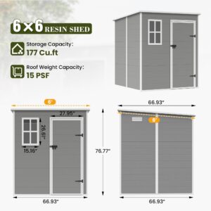 UDPATIO Outdoor Storage Shed 6 x 6 FT, Resin Garden Sheds Plastic Patio Outdoor Storage with Lockable Door for Tool, Bike, Garbage Can Gray White