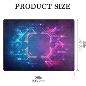 Amorettise Abstract Circuit Board Area Rug for Playroom 5' X 7' Gamer Rug for Boy Cool Player Room Decor, Hi-Tech Digital Gaming Carpets for Child Play Bedroom Dorm(Blue-Purple Neon)