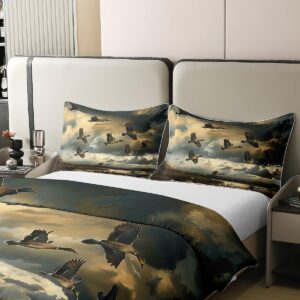 jejeloiu Mallard Duck 100% Cotton Duvet Cover Duck Hunting Themed Bedding Set Boys Girls Rustic Natural Lake Scenery Comforter Cover Lightweight Hunting and Fishing Bedspread Cover Twin, No Comforter