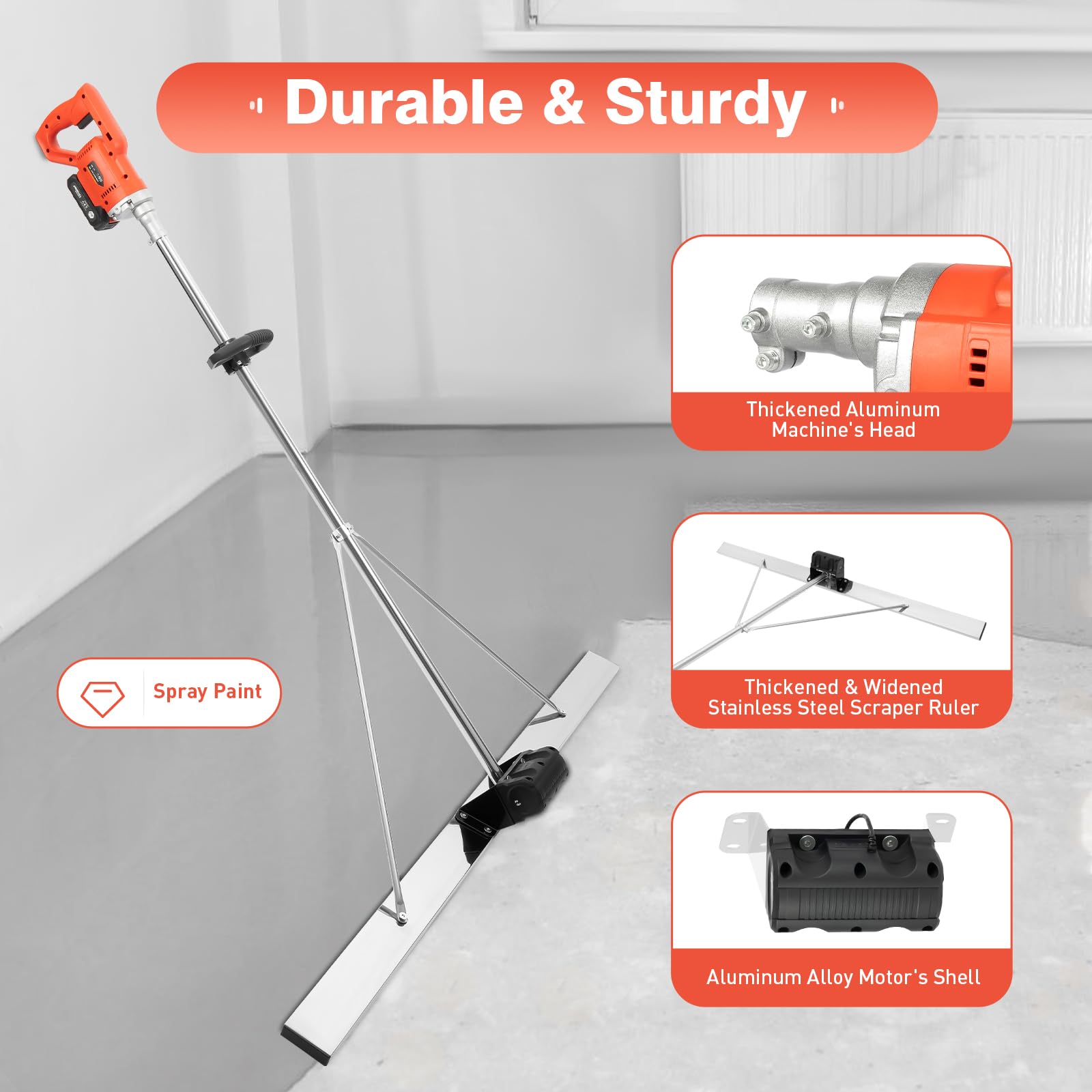 Power Screed Concrete Finishing Vibra Tool Electric Cement Surface Leveling Tamper Ruler with 59.3x3" Board Concrete Screed Vibratory Kit with 51.6" Rod Cordless Cement Finishing Vibrating Machine