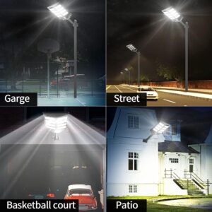 iReCaDaTa 1600W Solar Street Light Outdoor Dusk to Dawn Road Lamp Solar Flood Lights+Pole, IP67 Waterproof 640 LED 6500K LED Flood Outdoor Solar Powered with Motion Sensor for Yard, Path, Garden