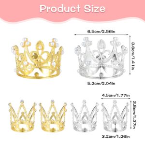 6pcs Mini Crown Cake Topper With Rhinestone Gold Crowns for Flower Bouquets 2 Size Crowns for Flower Bouquets for Women Lady Girl Birthday Bridal Wedding Silver Mini Crowns，Crown Cupcake Toppers