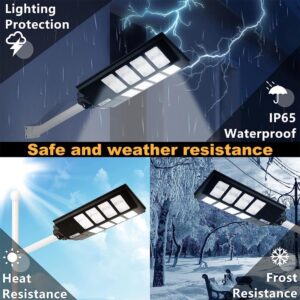 iReCaDaTa 1600W Solar Street Light Outdoor Dusk to Dawn Road Lamp Solar Flood Lights+Pole, IP67 Waterproof 640 LED 6500K LED Flood Outdoor Solar Powered with Motion Sensor for Yard, Path, Garden