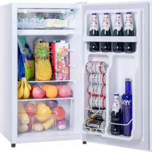 Small Refrigerator with Freezer, 𝟯.𝟮 Cu.Ft, Mini Fridge with Freezer, 7 Settings Temperature Adjustable, Single Door, Compact Refrigerator for Bedroom, Office, Dorm, White