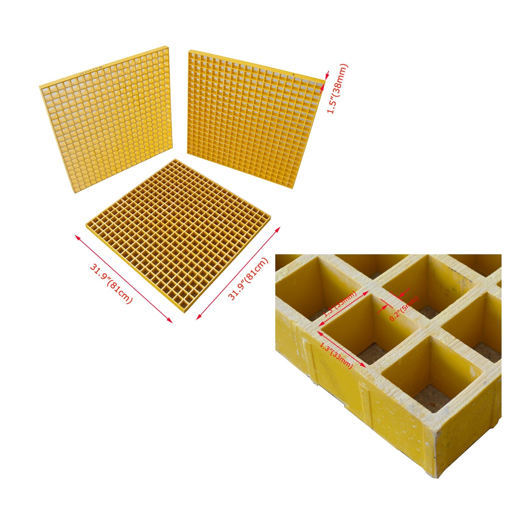 Banfluxion 31.9"x31.9" Fiberglass Floor Grating Car Wash FRP Grating 0.5 tons Bearing Capacity Yellow