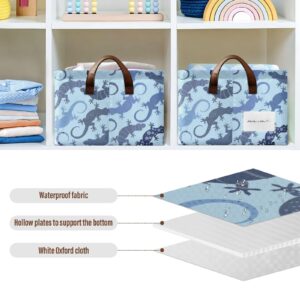 Exnundod Modern Lizard Cute Storage Bins Organizer Cartoon Storage Basket for Shelf Cubes Folding Storage Boxes with Handles Closet Organizer Basket for Bedroom Dorm Office